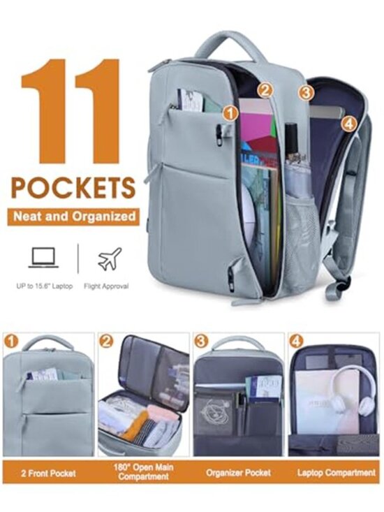Waterproof Travel Backpack Laptop Carry On Airline Approved 15.6 Inch Blue Bag main image 4